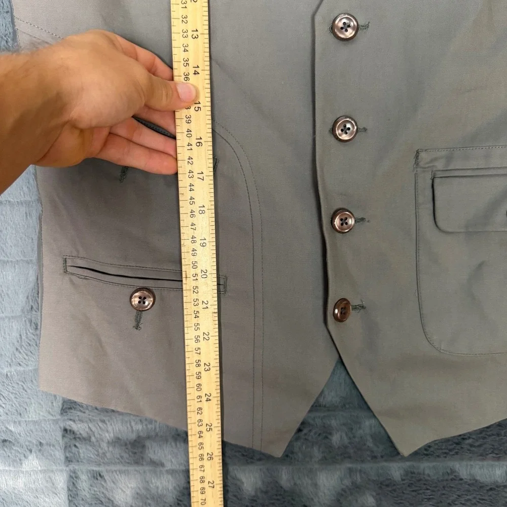 Guess Mens Taupe Grey Cotton Button Front Multi Pocket Waistcoat Vest Medium